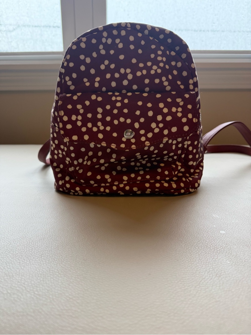 🎒 Burgundy Polka Dot Mini Backpack – Cute & Stylish